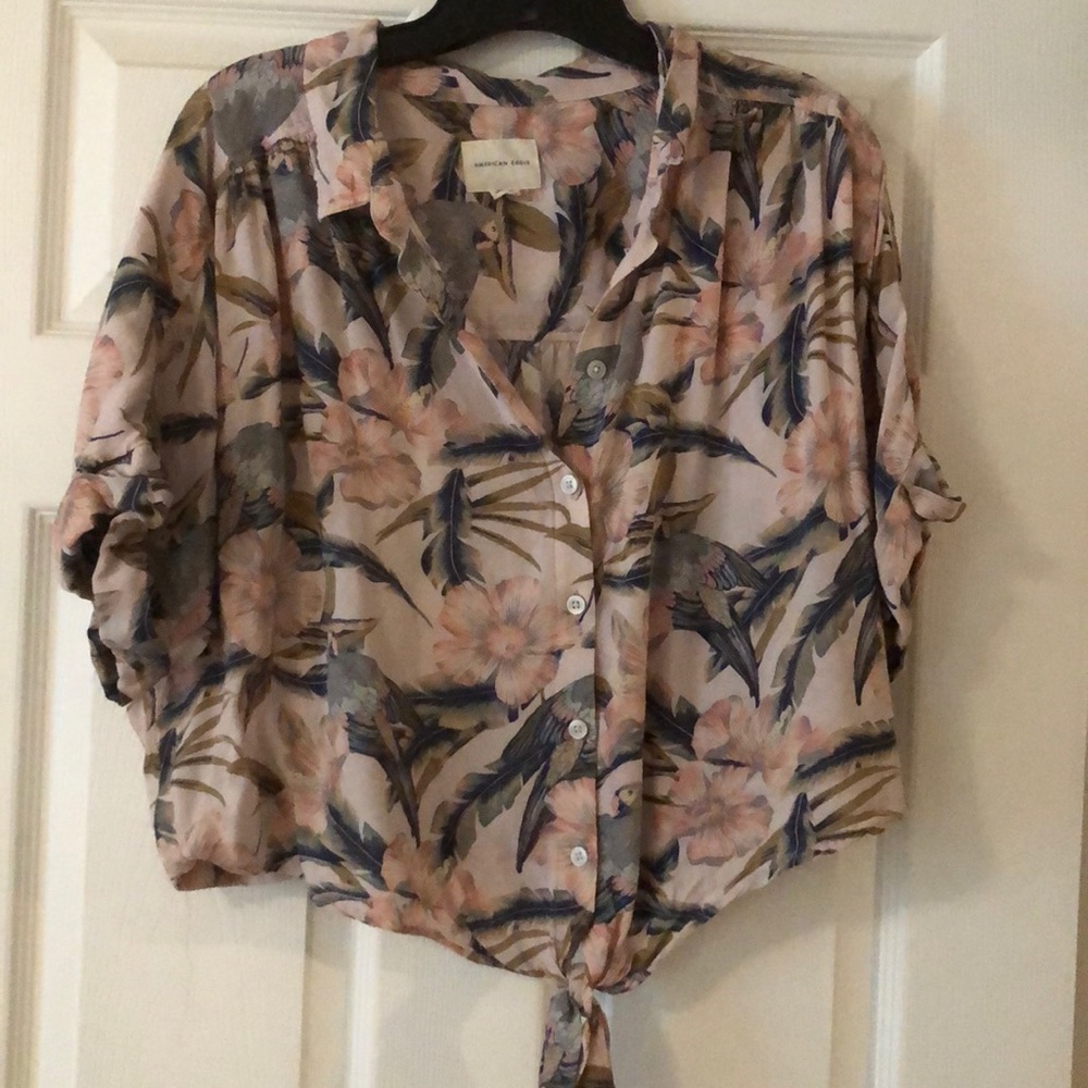 Short sleeve button up crop top